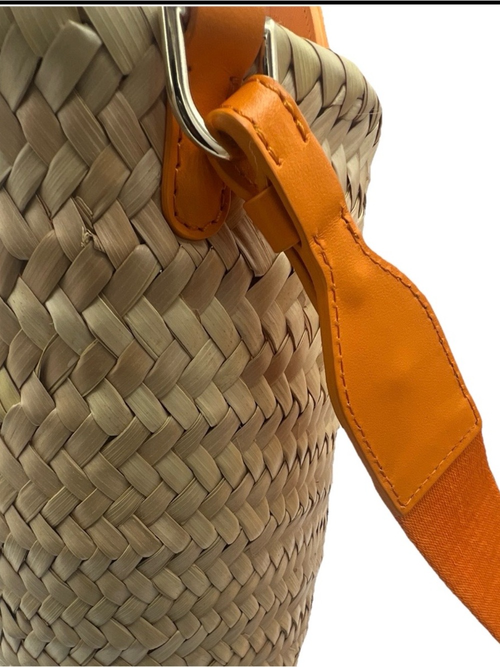 Christian Louboutin Bilumoon Orange Straw and Leather Circle Handle Bag - Picture 4 of 4